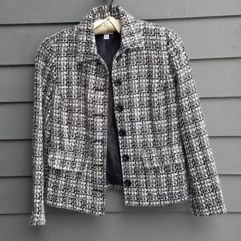 Croft & Barrow Gray Black White Tweed Blazer Size Small
